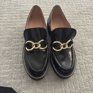 Black Loafers with Gold Chain Detail
